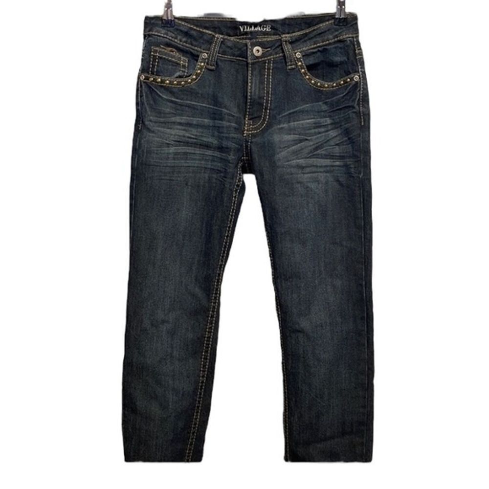 Village Dark Wash Straight Leg Embellished‎ Rodeo Festival Cotton Blend  Jeans 8